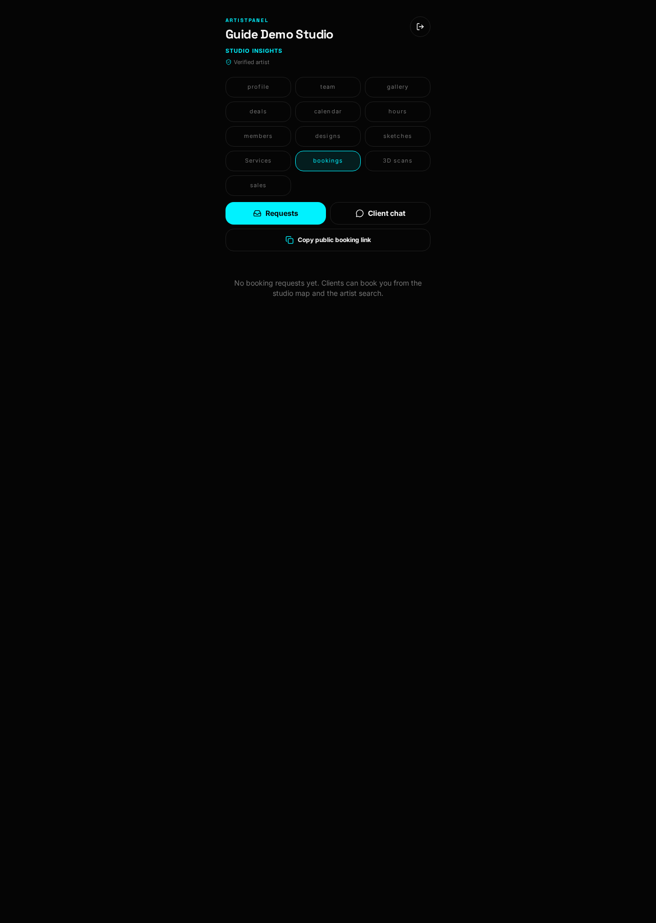 Panelen, fliken bookings med kalender