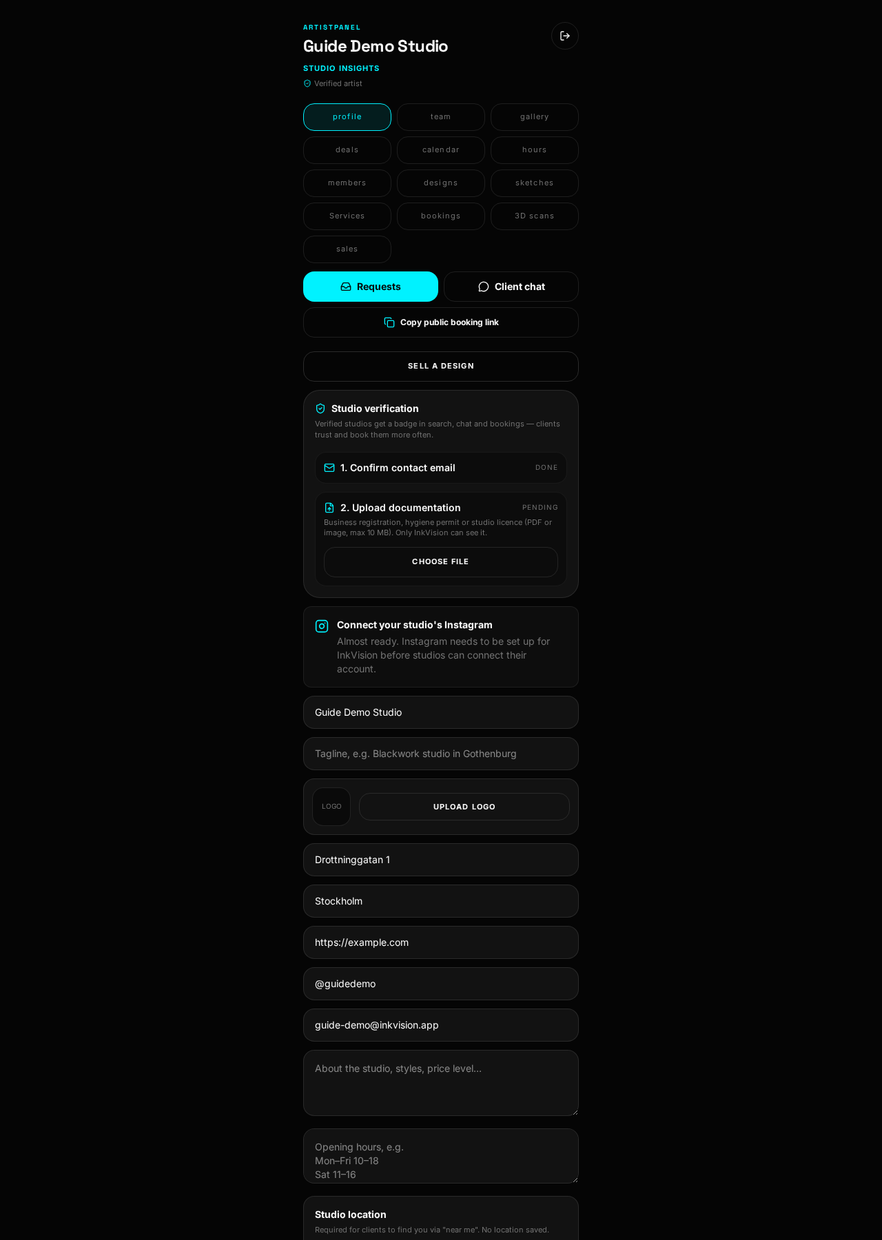 Panelen, fliken profile