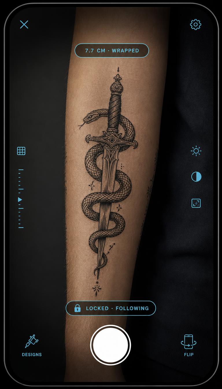 Förhandsvisning av tatueringsmotiv på en arm i InkSimulate